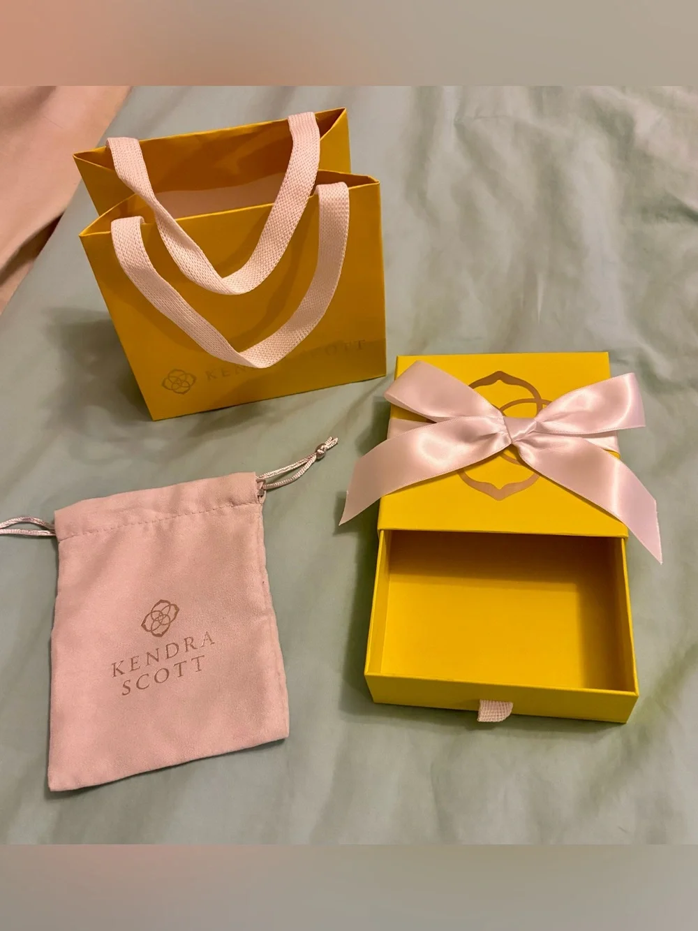 Kendra Scott Yellow Gift Box, Yellow Gift Bag, and Grey Pouch Gifting Set of 3